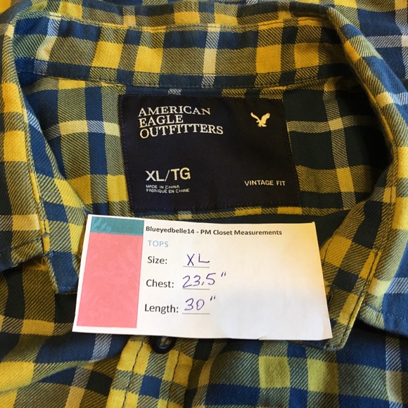 American Eagle Button Down Vintage Fit Blue Yellow - Picture 5 of 5